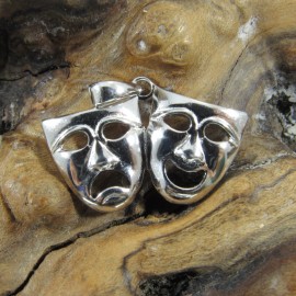 Renegade Jewelry Solid 925 Sterling Silver Classical Theater Mask Pendant, Comedy & Tragedy Faces