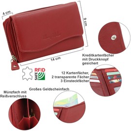 Money Maker - Damen Leder Geldbörse - Großer Geldbeutel für Frauen - Portmonee mit RFID-Schutz (Rot)