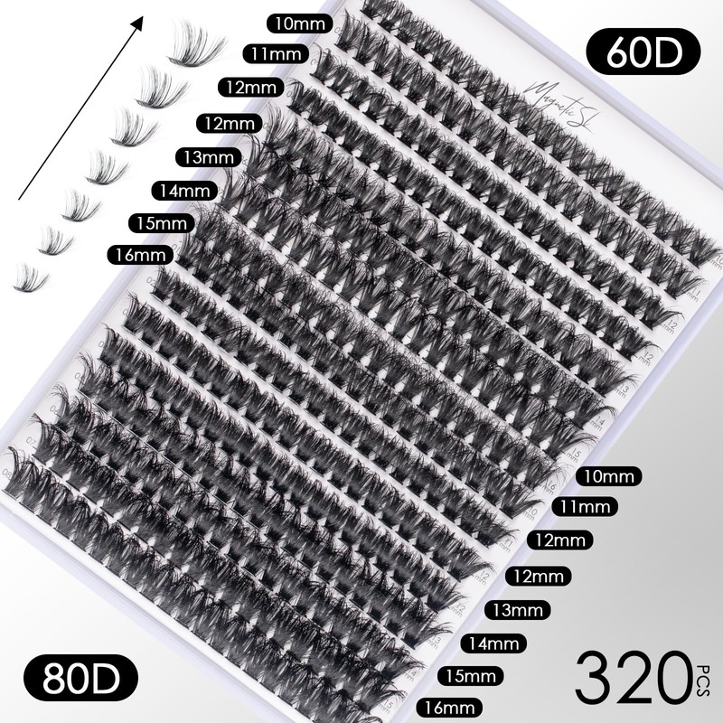 Individual-Lashes 320PCS 60D+80D DIY Lash Extension Kit with Bond and