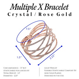 NTLX Crystal Bracelet for Women – Rhinestone Cuff Bracelet – Silver & Gold Plated - Flexible & Adjustable – Multiple X Shape Cross Geometric Negative Space - Bridal, Wedding, Prom, Party, Pageant, Evening, Casual, Bracelet - with Gift Box (Crystal / Rose