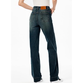 Sidefeel Women's Wide Leg Jeans High Waisted Stretchy Straight Leg Drawstring Spring Outfit Denim Pants with Pocktes Real Teal Size 16