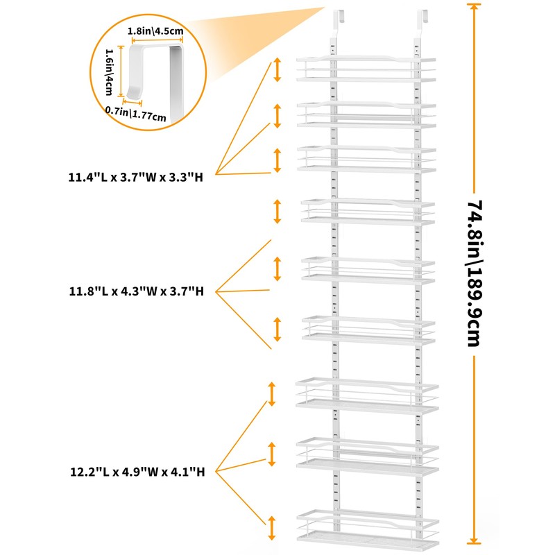 Moforoco White Narrow 9-Tier Over The Door Pantry Organizer, Pantry