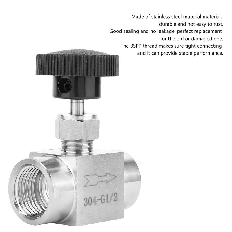 Válvula de Aguja Recta de Acero Inoxidable, 1/2 BSPP, para