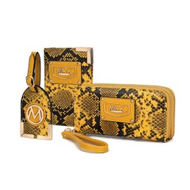 MKF Collection Women's Travel Gift 3 Piece Set - Wristlet Wallet -Passport Holder - Luggage Name Hang Tag by Mia K, Snake Darla Mustard, Small, Darla