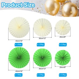 PATIKIL 8"/12"/16" Paper Fans Hanging Decoration, 6 in 1 Set Round Honeycomb Fans with Pearl for Birthday Wedding Graduation Events Party, Green/Beige