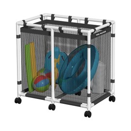 POOL FELLOWS Pool Storage Bin, 105 Gallons, Holder for Noodles, Toys, Floats, Towels, Mesh Organizer for Swimming Equipments, Basic Style