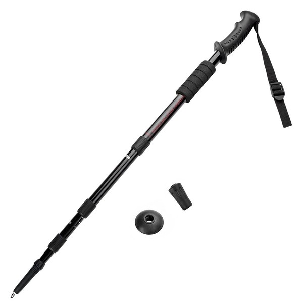 Crown Sporting Goods Shock-Resistant Adjustable Trekking Pole and Hiking Staff, Black, 43-Inch
