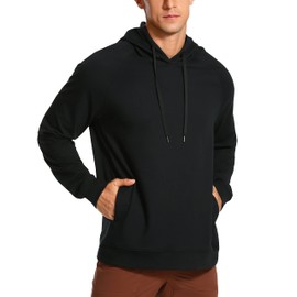 CRZ YOGA Hoodies for Men French Terry Hooded Sweatshirts Workout Athletic Casual Pullover Hoodie Tops with Pocket Black X-Large