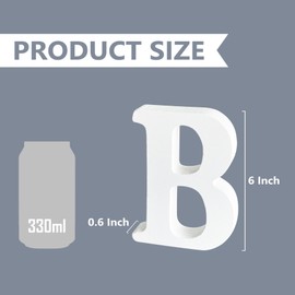 6 Inch Wooden Letters, White Unfinished Wood Letters for DIY, Three-Dimensional Wedding Birthday Party Wall Decor, Letter B