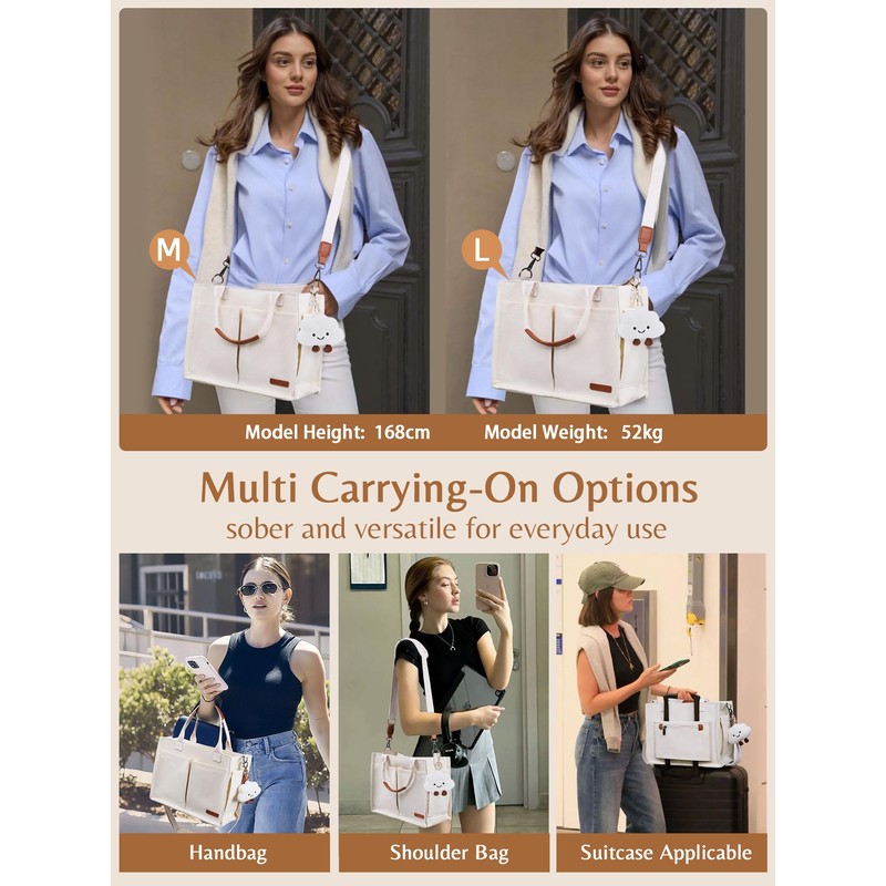 BESBESME Canvas Tote Bag for Women with Zipper & Compartments–