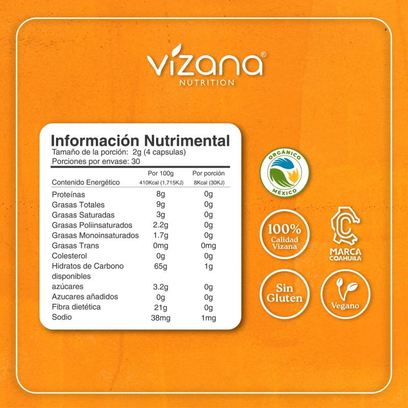 Vizana Nutrition Cúrcuma Natural, 60 Caps - 500mg