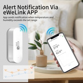 Chatthen Zigbee Temperature Sensor, eWeLink Humidity Meter with Intelligent Alarm, Data Storage and Calibration, Works with Alexa/Google Assistant, Zigbee 3.0 Hub Required