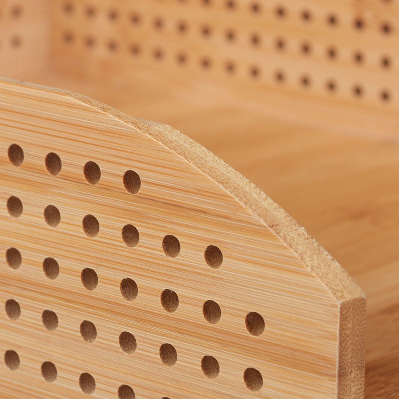 Relaxdays Bamboo Document Holder Tray, Perforated, Stackable, A4, Desk Organizer,