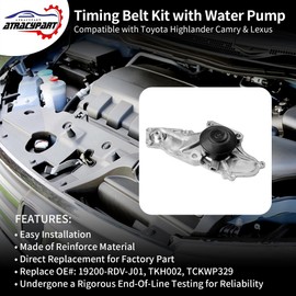 Timing Belt Kit with Water Pump | Compatible with 2003-2018 Honda Accord Odyssey Pilot, Acura MDX RDX RL TL TSX & Saturn Vue 3.0L 3.5L 3.7L Vehicles | Replaces# 19200-RDV-J01, TKH002, TCKWP329
