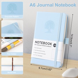 A6 Lined Hardcover Notebook, 192 Pages Journal Notebook with Elastic Band Closure and Ribbon Bookmark, Journals for Writing for Work, Business, Study(Blue)