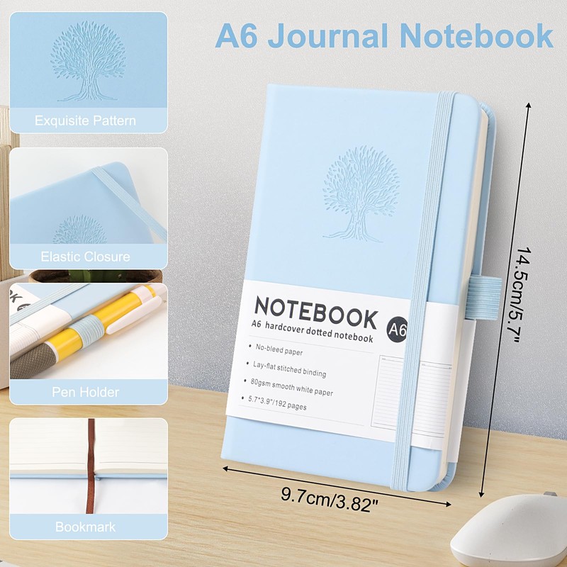 A6 Lined Hardcover Notebook, 192 Pages Journal Notebook with Elastic