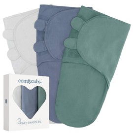 Comfy Cubs Mantas Envolventes Recién Nacido 100% Algodón – Paquete de 3 con Cierre Ajustable, Talla Pequeña 0–3 Meses, Transpirables y Resistentes – P