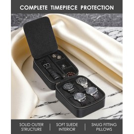 SYENS 5 Watch Travel Case Storage Organizer with Watch Strap Holder Jewelry Tools Watch Carrying Box with Zipper Closure (Black)