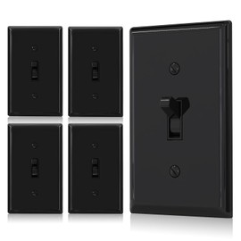 ELEGRP 3 Way Toggle Light Switch with Plate, 15 Amp, 120 V, Toggle Framed AC Quiet Switch, in Wall On/Off Switch, Self-Grounding, Residential and Commercial Grade, UL Listed (5 Pack, Glossy Black)