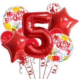 32 Inch 5 Red Balloons with Confetti Latex Foil & Mylar for Birthday Party