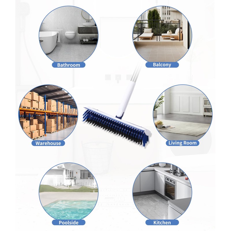 Scrubber with Handle, 2-in-1 Floor Scrubber with Water Pusher &
