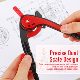 Eboot Red Student Geometry Math Set, Drawing Compass and 6 Inch Clear Swing Arm Protractors 180 Degree Math Protractor
