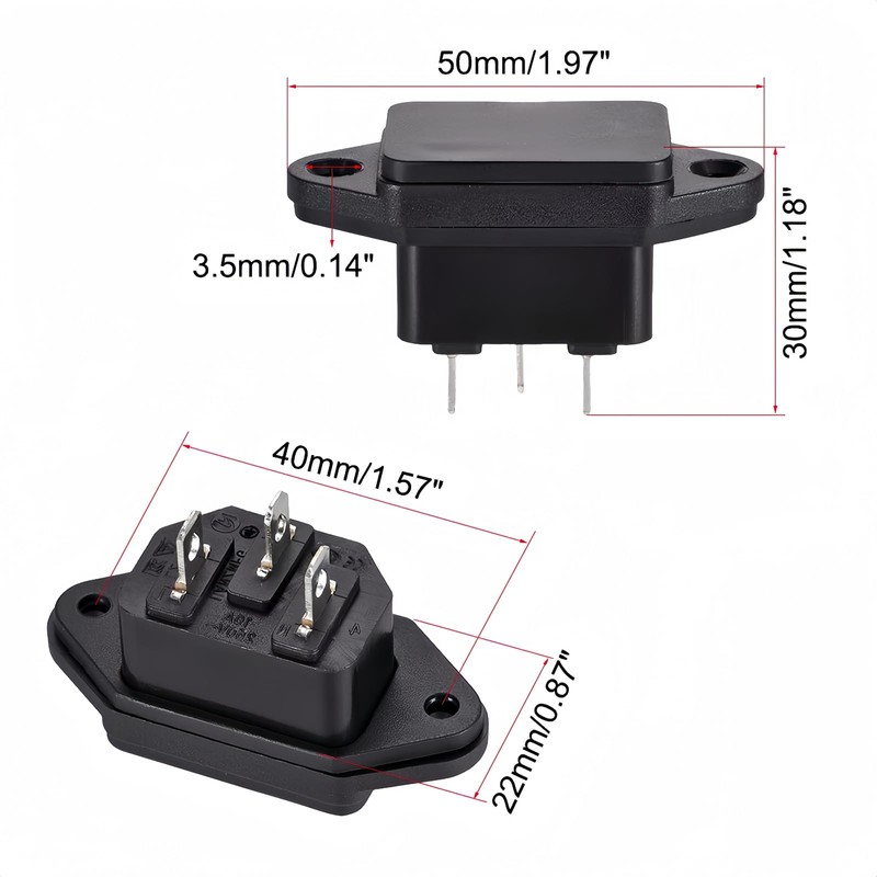 BOXONLY C14 3 Pins Panel Mount Plug Adapter AC 250V