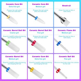 21Pcs Nail Drill Bits Set,multicolor cuticle nail drill bit set for womens Valentine's Day gifts Professional Ceramic Carbide Diamond Cuticle Polishing Remover Tool Bit Kit for Acrylic Gel Nails Manicure Pedicure nail art care tools Nail Care