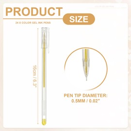 PATIKIL 24 Pcs Colored Gel Pens, 0.5mm Fine Point Pastel Gel Pens High Light Ink for DIY Projects Painting Journaling Notebook Black Paper Drawing, 16cm Length Gold Ink