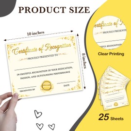 Certificates of Recognition, Gold Foil Award Certificates for School Graduation Diploma, Vintage Certificate of Achievement for Employees Teachers Students, 25 Pack Employee of The Year Awards -09