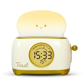 WANIDEA Toast Night Lamp Lights, Cute Toaster Digital Alarm Clock, Dimming LED Breader Lamp 1200mAh Rechargeable Night Light for Bedroom, Bedside, Desktop