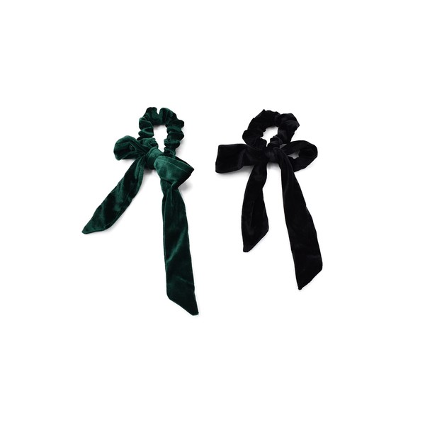 INVIGORATE, Set de dos maxis scrunchies aterciopelada, color jade y negro, mujer.