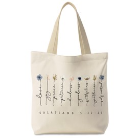 Supwhd Cream Bible Bags for Women, Christian Tote Bag, Fruit of the Spirit Galatians 5:22-23, Gifts for Christian Women, Bible Verse Christian Canvas Tote Bags for Woman