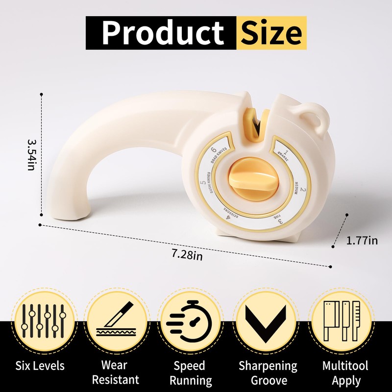 PUOPOSTY 6-in-1 Knife Sharpener with Rotary Knob, Multi-Use Sharpener for