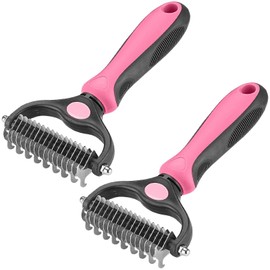 2 PCS Professional Dog Cat Grooming Brush, Double-Sided Pet Shedding Grooming Tool, Dematting Comb for Effective Hair Removal, Undercoat Rake Comb for Deshedding, Mats, Tangles Removing (Red)