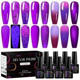 MEET ACROSS Gel Nail Polish Set, 8 Colors, UV/LED Soak Off (Purple-2, 8pcs)