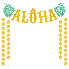 Hawaiian Banner for Party, Large-Scale Shining Hawaiian Aloha Party Decorations Backdrop Luau Happy Birthday Banner Birthday Ornaments Parties Adornments for Luau Party Supplies