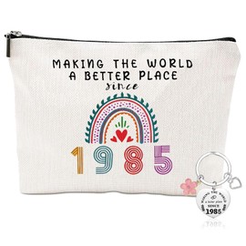 SPHERETRON 40th Birthday Women Gift 40th Birthday Woman Makeup Bag Gift for 40th Birthday Woman for Linen Cosmetic Bags Travel Cosmetics Organize Birthday Gifts