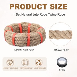 MECCANIXITY Battle Rope 25ft x 0.47 Inch Jute Heavy Fitness Training Gym Climbing Rope Exercise Workout Ropes for Strength Training Home Workouts Sport