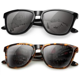 KALIYADI Classic Rectangular Sunglasses for Men and Women Polarized Sunglasses with UV Protection, B2 (2 Pack) Glossy Black Frame Grey + Leopard Frame Grey