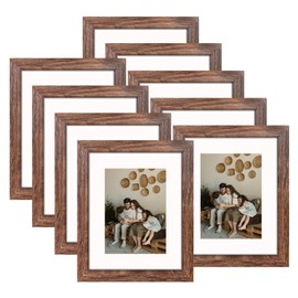 YESKAY 8x10 Picture Frame Set of 9, Display Pictures 5x7 with Mat or 8 x 10 Without Mat, Multi Photo Frames for Wall Mounting or Table Top Display, Rustic Brown