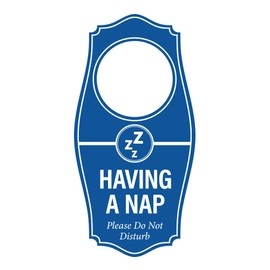 Signs ByLITA Having a Nap. Please Do Not Disturb Door Hanger - Blue, 4" x 8"