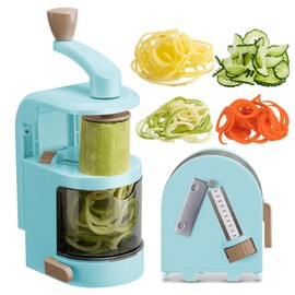 Badelite Vegetable Spiralizer 4-IN-1 Rotating Blade Veggie Spiralizer Zucchini Noodle Maker with Strong Suction Cup Spiral Vegetable Cutter Slicer - Blue