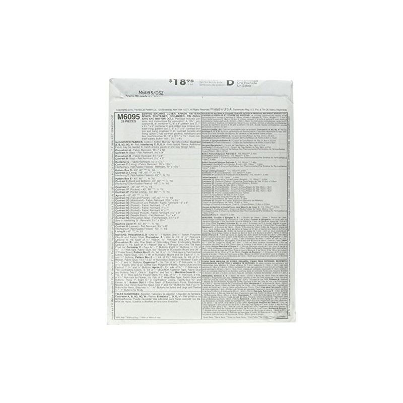 McCall's Patterns M6095 Sewing Machine Cover, Apron, Pattern Boxes, Container,