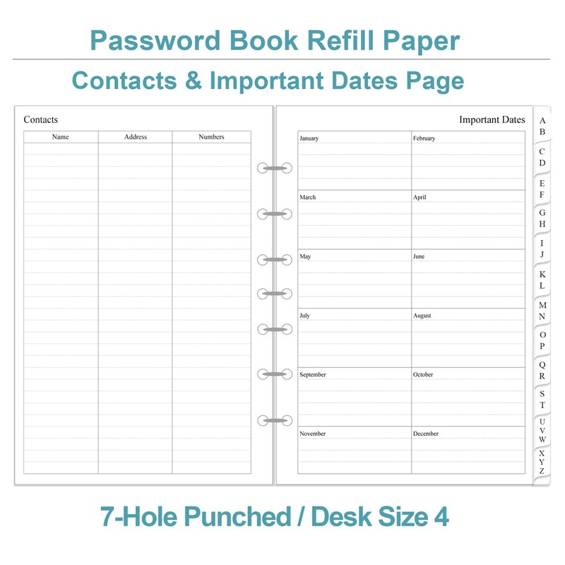 Password Book Refills - A-Z Password Notebook Refill Paper with