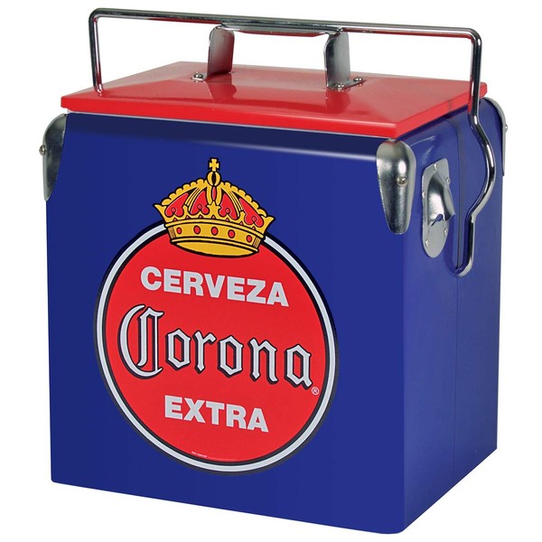 Corona Retro Ice Chest Cooler with Bottle Opener 13 L /14 Quart Vintage Style Ice Bucket for Beers, Camping, Picnic, Beach, RV, BBQs, Tailgating, Fishing