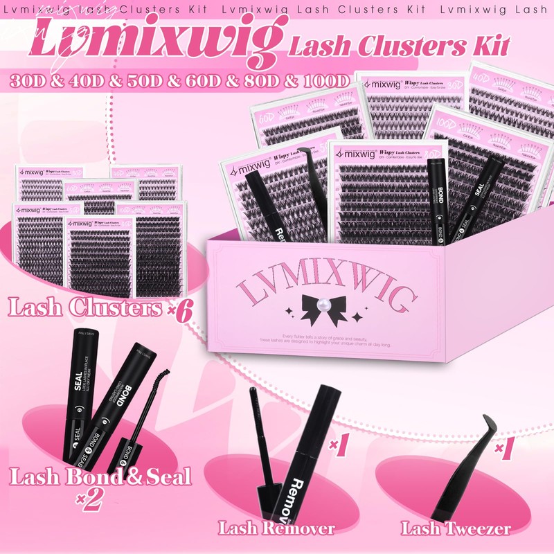 6 Styles Lash Clusters Kit 1596PCS Mega Lash Extension Kit