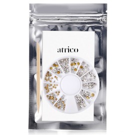 atrico Bottom Flat Aurora Rhinestone, 6 Sizes (Case with Wood Stick), Nail Stone, Nail Parts, Art Parts, Handmade Crafts, Resin Sealed