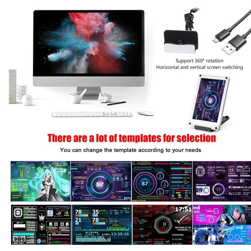 Computer Temp Monitor 3.5 Inch IPS Dimmable Theme Editor Auto