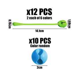 12 Pieces of Wire Ties, with 10 Pieces of Desktop Cable Organizers, Colorful Cable Fixing Straps, Cable Organizing Ties, Suitable for Organizing Headphones, Data Cables, and Wires